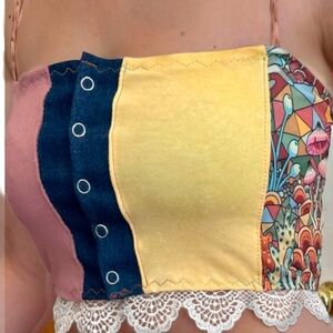 Mushroom lace coquette earthy Patchwork tank Top women’s M